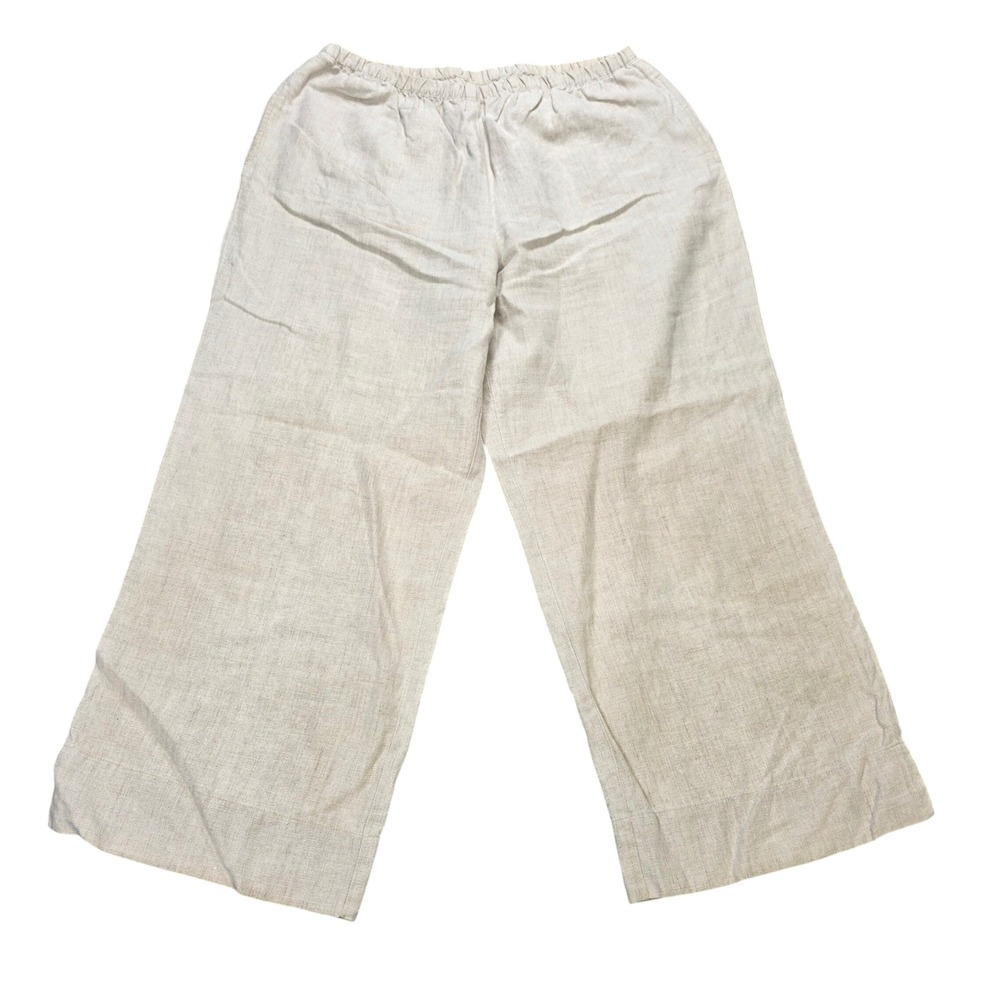 J.Jill Linen Elastic Waist Pants  Women's Size M Oatmeal Beige Wide Leg